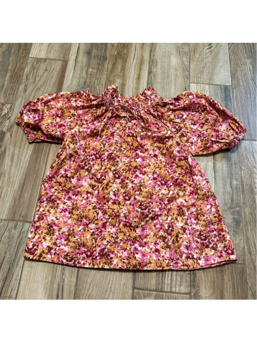 J. Crew Smocked Neck Puff  Sleeve Top